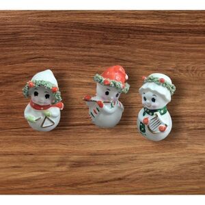 Vintage Napco Snowman Trio Ceramic Figurines With Musical Instruments